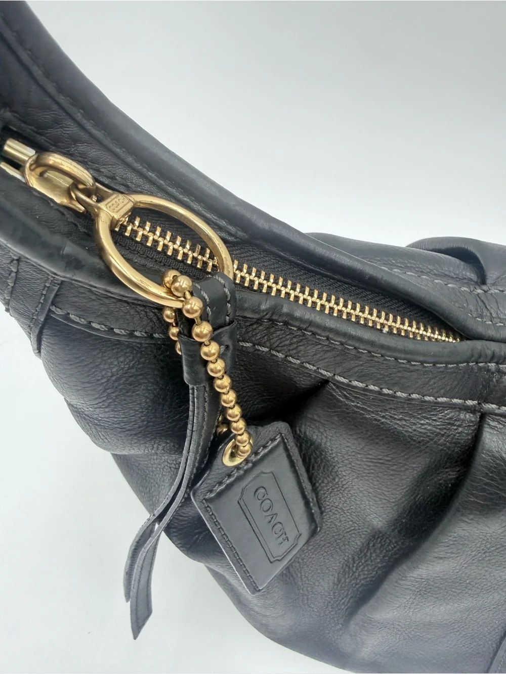 Vintage COACH Ergo 12235 Leather Hobo Shoulder Bag Black Gold Hardware Turquoise